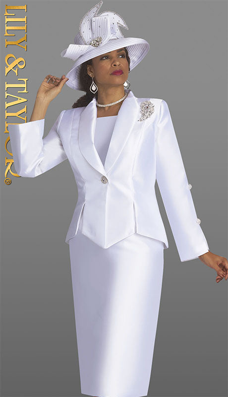 Lily And Taylor 4343-WHT-H Church Suit-Hat