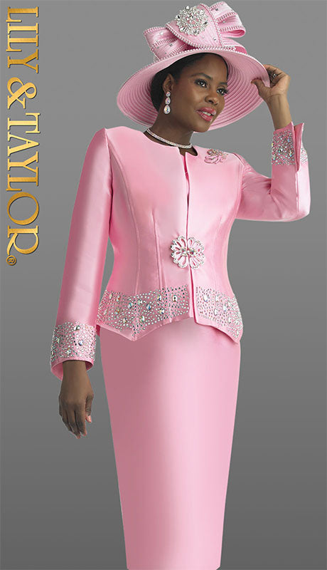 Lily And Taylor 4498-PNK Church Suit-Hat