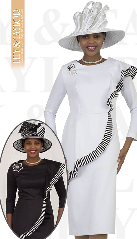 Lily And Taylor 4443-WH Church Dress-Hat