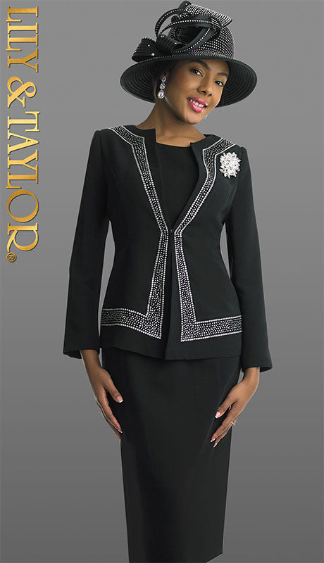 Lily And Taylor 4687-BLK Church Suit-Hat