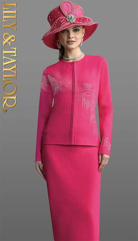 Lily And Taylor 619-HPNK Knit Church Suit