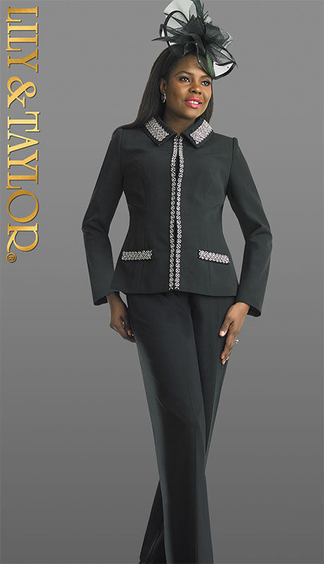 Lily And Taylor 4783-BLK Church Pant Suit-Hat