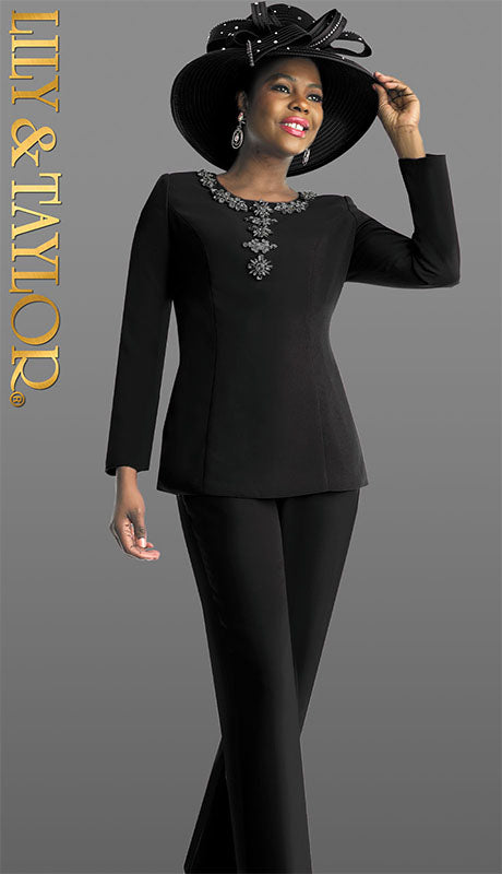 Lily And Taylor 4791-BLK Church Pant Suit-Hat