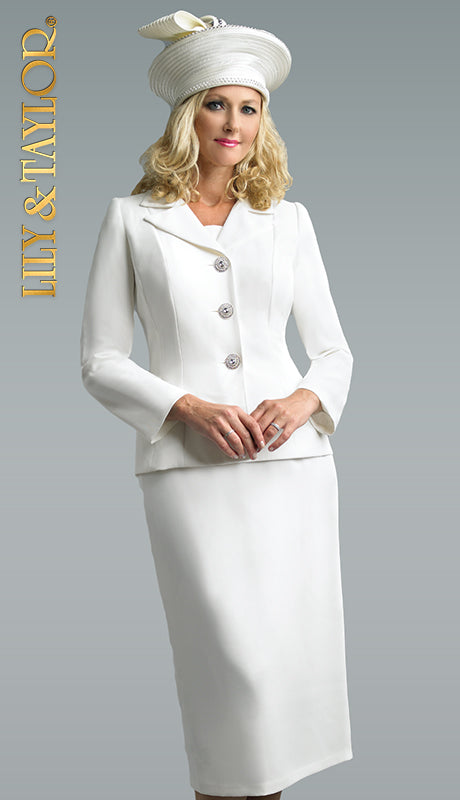 Lily And Taylor 3895-WHT Church Suit - Hat