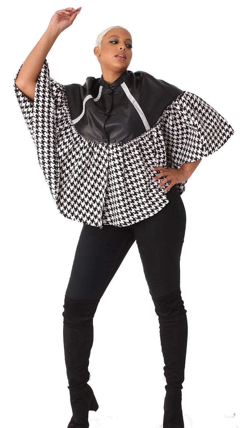 For Her 81812-CO ( 1pc Faux Leather and Houndstooth Poncho Top )