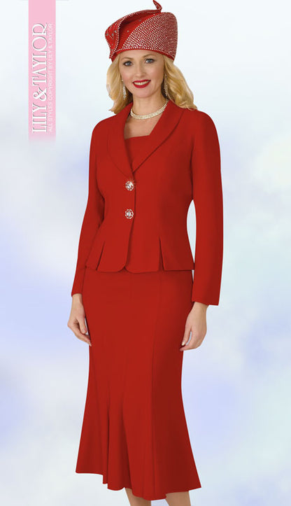 Lily And Taylor 2834-RED Church Suit - Hat