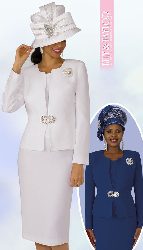 Lily And Taylor 3052-WH Church Suit - Hat