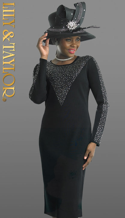 Lily and Taylor 620-BLK Knit Church Dress